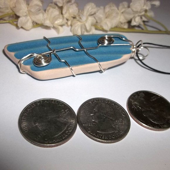 Necklace Pendant Charm Turquoise Blue Silver Wire Wrap Wrapped Statement C043 - Picture 3 of 9